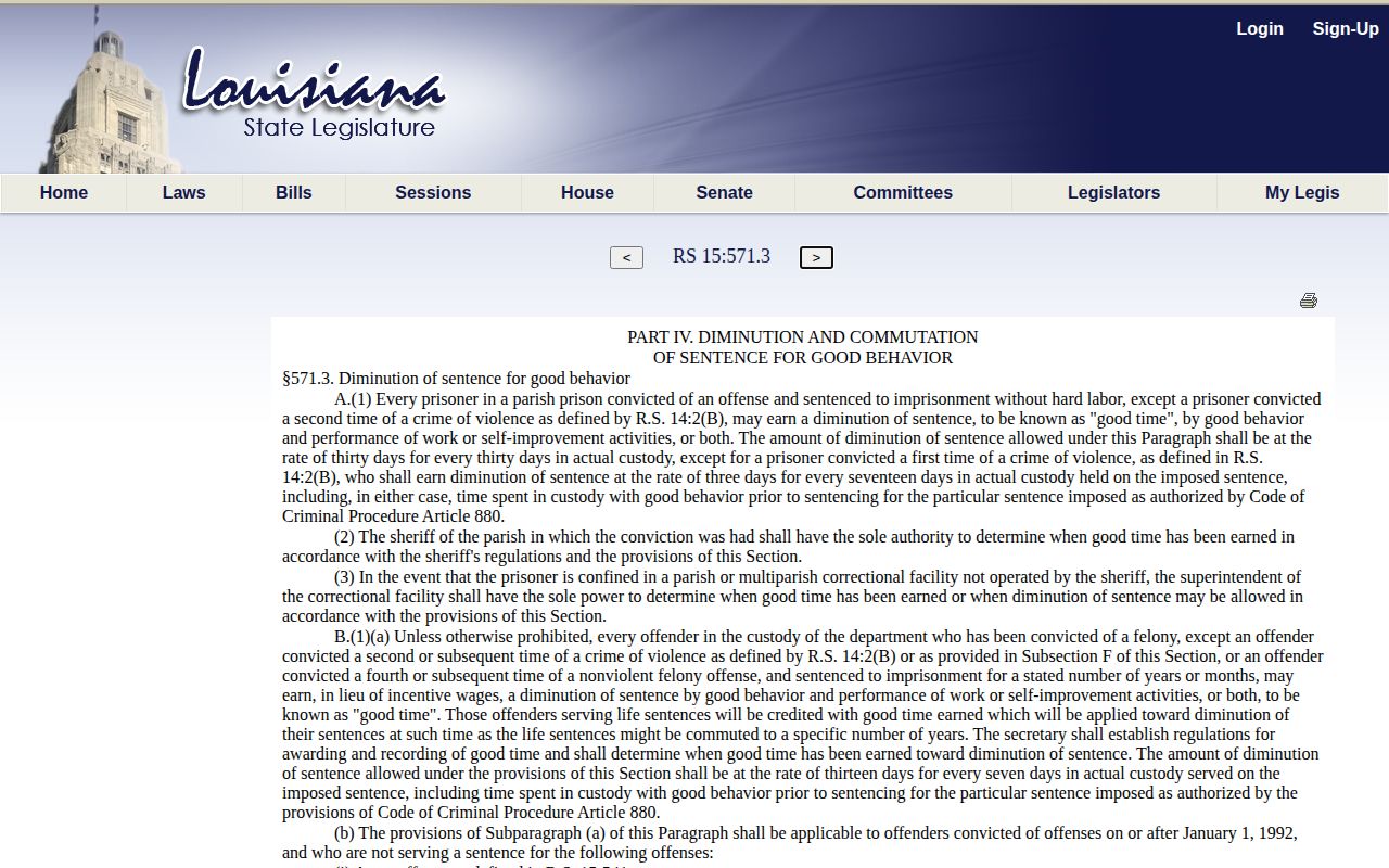 Cameron Parish projected release older Louisiana diminution statute