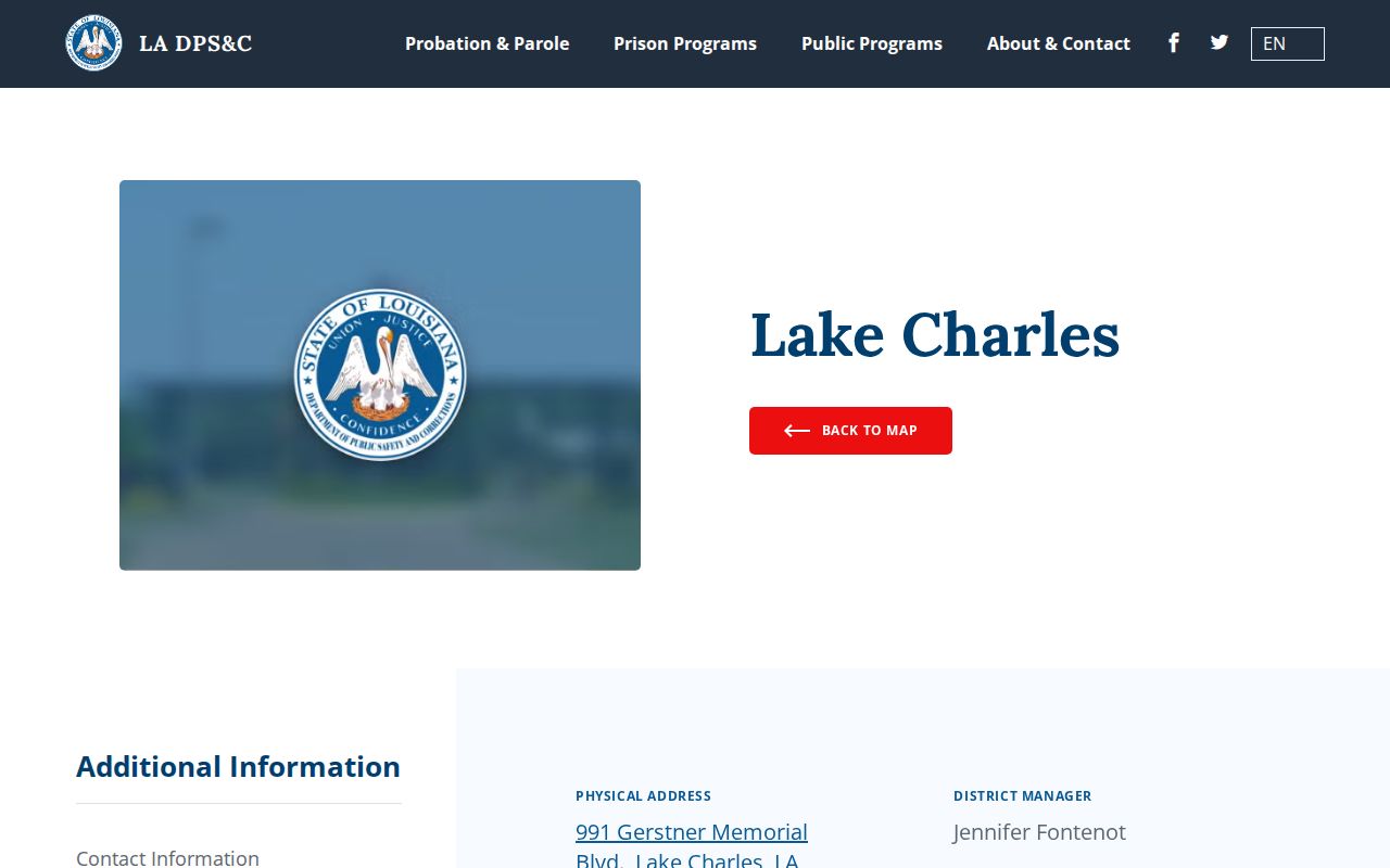 Cameron Parish probation and parole Lake Charles District details