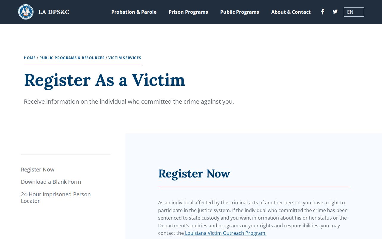Cameron Parish Louisiana victim notification registration workflow