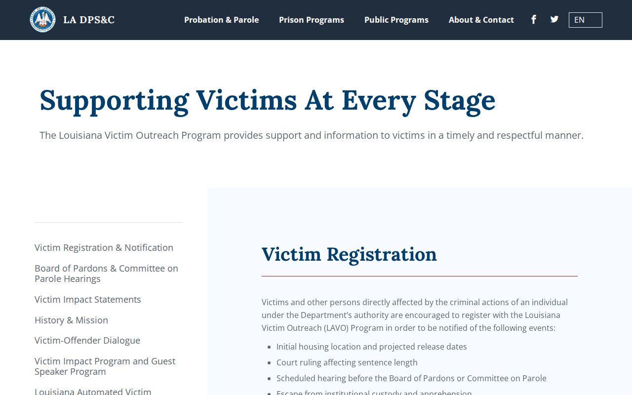 Cameron Parish VINELink and Louisiana victim notification explanation